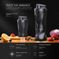 Black portable crushed ice juicer with clear cup and top grinding chamber