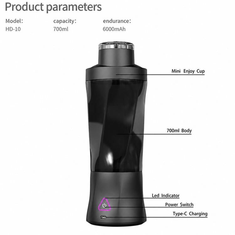 Black crushed ice juicer with LED indicator and Type-C charging port