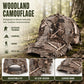 Grey woodland leaf-camouflage dome sunshade cap with textured layered cutout panels