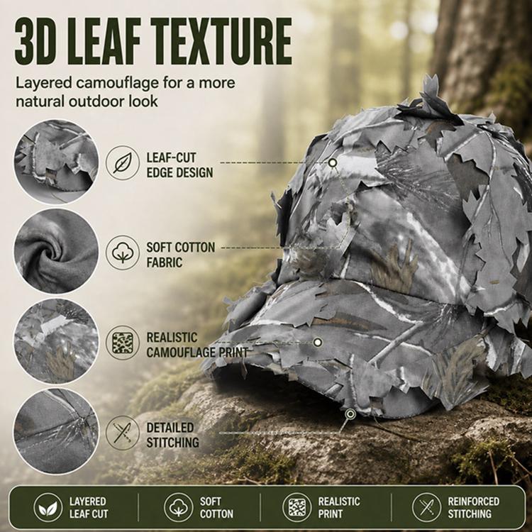 Grey 3D leaf-texture dome sunshade cap with layered cutout stitching details