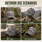 Grey leaf-camouflage dome sunshade cap with layered brim worn outdoors