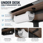 White under-desk cable management box mounted under a desk with power pass-through