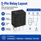 Black 5-pin relay with terminal identification layout diagram