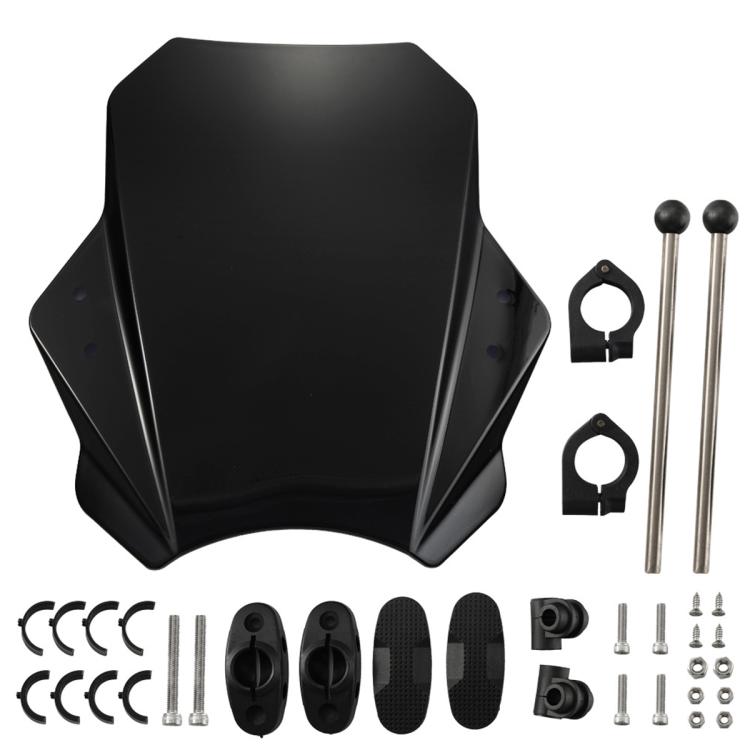 Black universal motorcycle windshield with mounting hardware kit