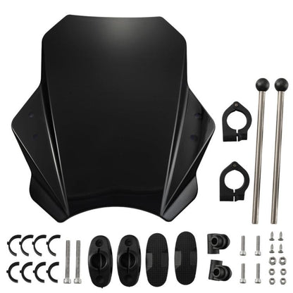 Black universal motorcycle windshield with mounting hardware kit
