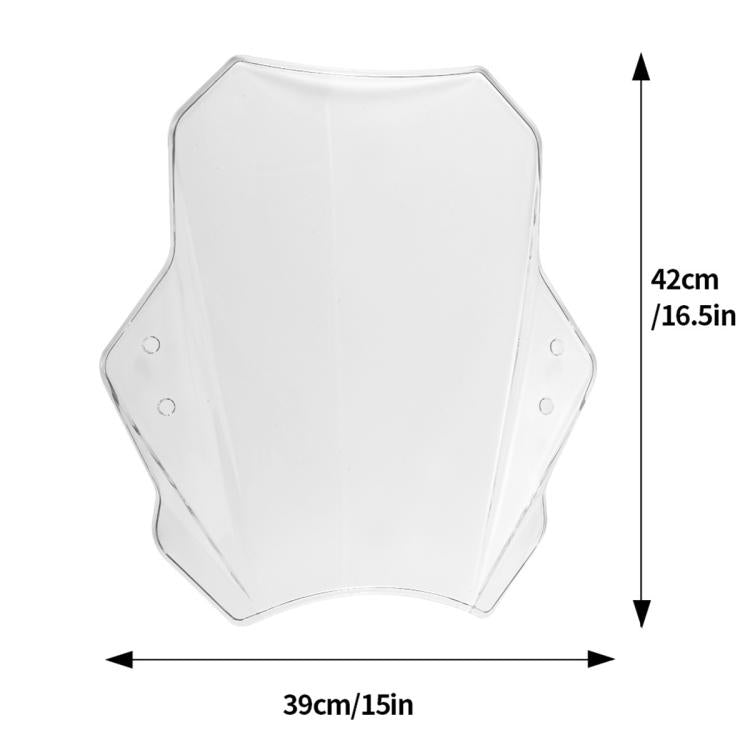 Clear universal motorcycle windshield panel with mounting holes