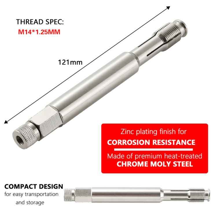 Spark plug thread repair tool with M14x1.25 threads, zinc-plated chrome-moly steel body