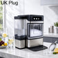 Countertop ice maker with transparent water bin and UK plug, stainless steel body