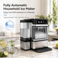 Fully automatic ice maker with clear water tank and front ice chamber, stainless steel