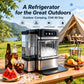 Stainless steel ice maker with large front ice chamber, black control panel, outdoor style