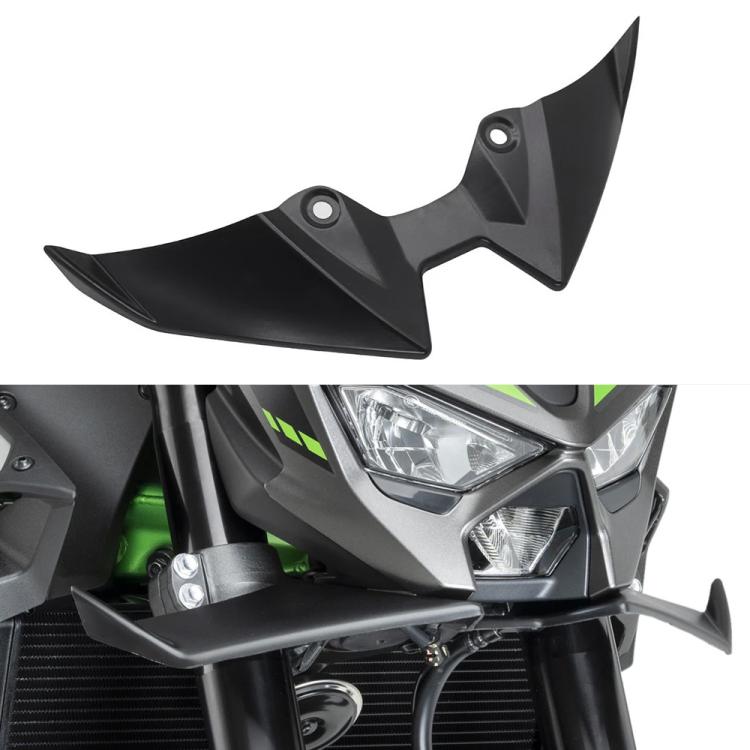 Motorcycle beak winglet kit, matte black with triangular end fins and holes