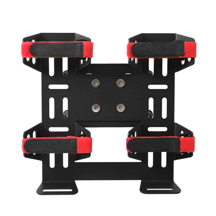 Black fuel bottle mount bracket with four red strap pads for side case
