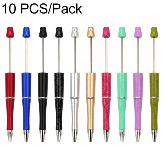 Set of 10 assorted beaded bullet-tip pens in red, blue, black, white, gold, and green.