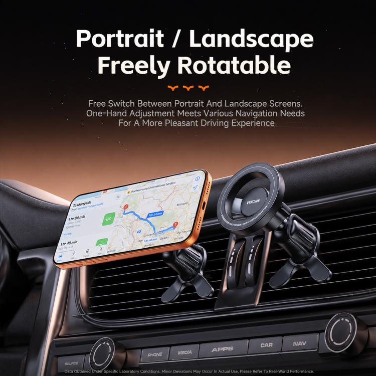 Magnetic car air vent phone mount with rotatable head holding a phone horizontally