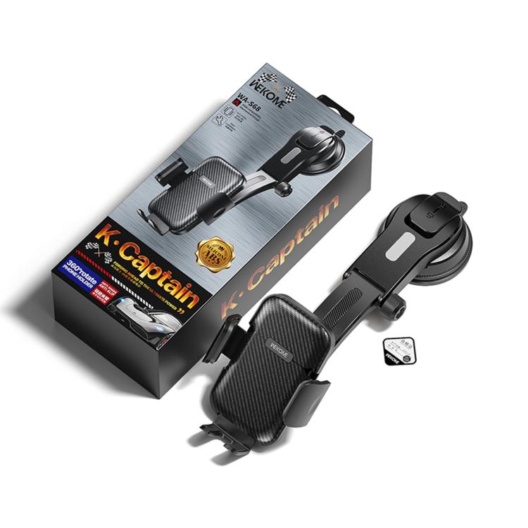 Foldable suction car phone holder kit with phone mount and suction base, black