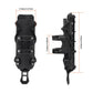 Black water bottle holder with dimension view, front and side mounting bracket.