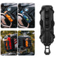 Black motorcycle bottle holder on crash bars with front opening and bottom strap loop.