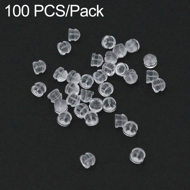 Clear silicone earring backs, round locking caps, assorted angles, 100-pack