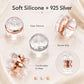 Clear silicone earring backs with rose-gold and silver metal cores, secure grip caps