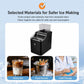 Black cube ice maker with clear bin and safe-ice material icons