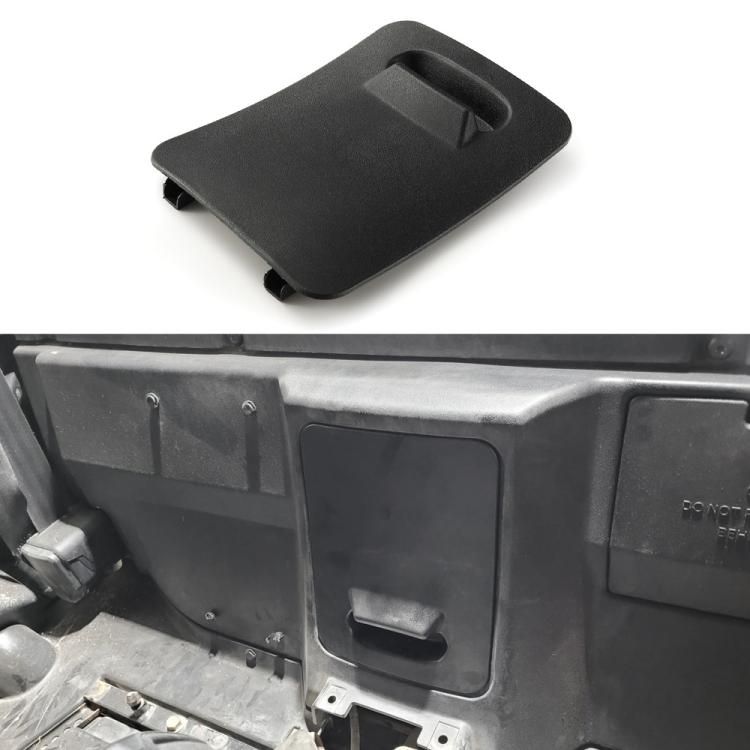 Engine access panel, dark textured plastic, with recessed handle