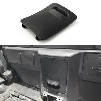 Engine access panel, dark textured plastic, with recessed handle