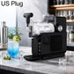 Black automatic shaved ice machine with US plug, clear ice hopper and side outlet