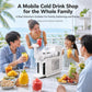 White automatic shaved ice machine with built-in ice outlet on countertop, family serving