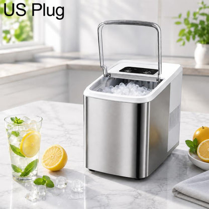 Small bullet ice maker with US plug, stainless housing and front ice basket