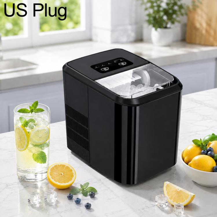 Small bullet ice maker with US plug, black body and clear-lid ice basket