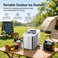 Small bullet ice maker with stainless body, lid open with bullet ice ready