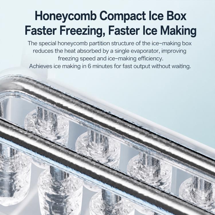 Honeycomb compact ice maker ice tray with multiple cylindrical ice cubes.