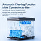 Compact ice maker showing automatic cleaning water flow in the ice chamber.