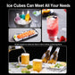 Bullet-shaped ice cubes in drinks and cups on a countertop display.