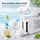 White automatic shaved ice machine making fine shaved ice, clear hopper and chute