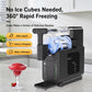 Black shaved ice machine with front control panel and output chute on countertop