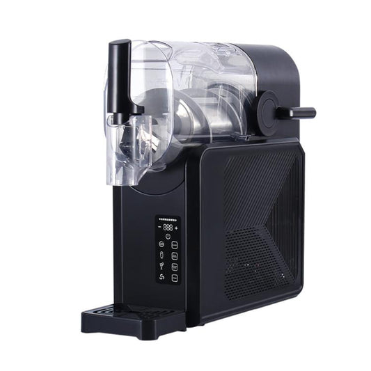 Countertop slushy machine with clear ice-mixing drum and side power switch