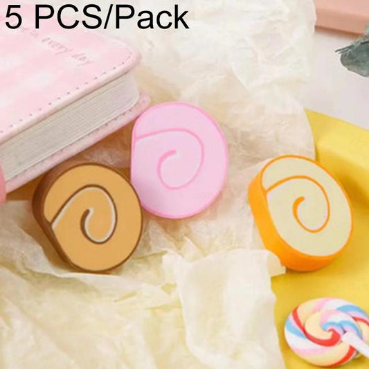 Five-pack toast bread erasers, pink, brown, and orange slice shapes with scribble details.