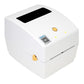 Desktop thermal label printer with top window and visible side panel slot, white body
