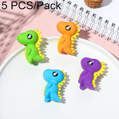 3D cartoon dinosaur erasers set: green, orange, blue, and purple character erasers