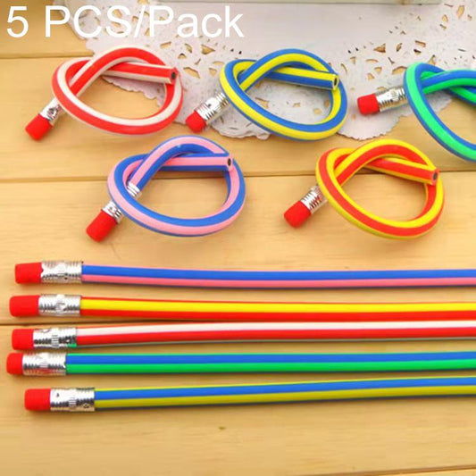 Pack of striped colored pencils with red eraser caps and loop handles