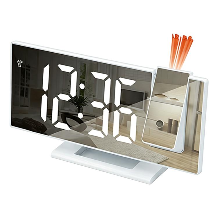 White shell mirror projection digital alarm clock with large white LED time display