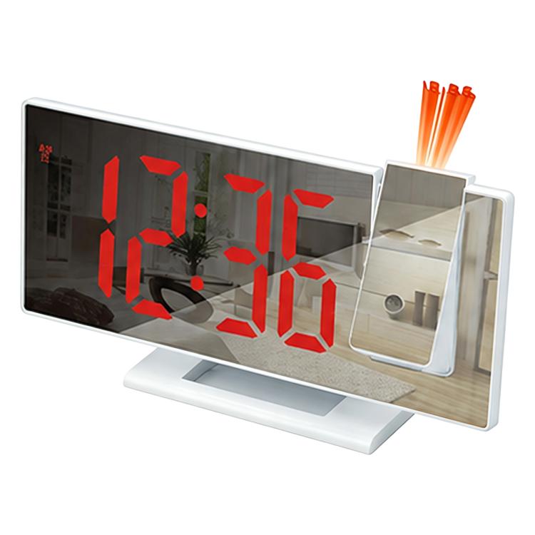 White shell mirror projection digital alarm clock with large red LED time display