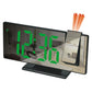 Black shell mirror projection digital alarm clock with large green LED time display