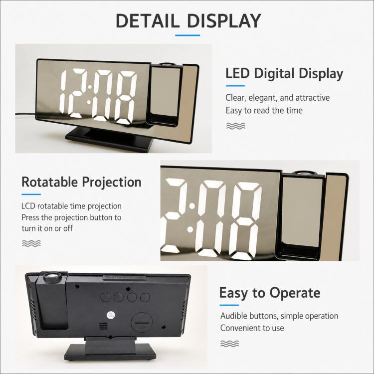 Mirror projection digital clock with LED display and rotatable projection module