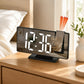 LED mirror projection alarm clock with large white digital time display and stand