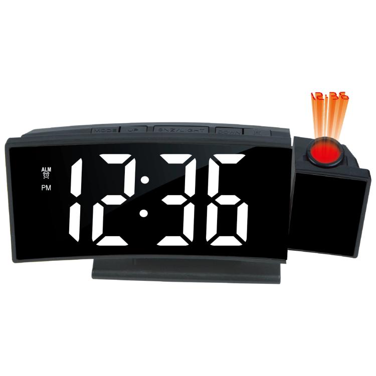 Black LED projection alarm clock with white 12:26 display