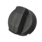 Black fuel tank cap with ridged top and side latch