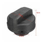Black fuel tank cap, close-up with size callout