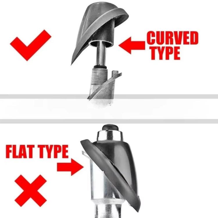 Curved-type car antenna base with mounting stud shown in comparison to flat type